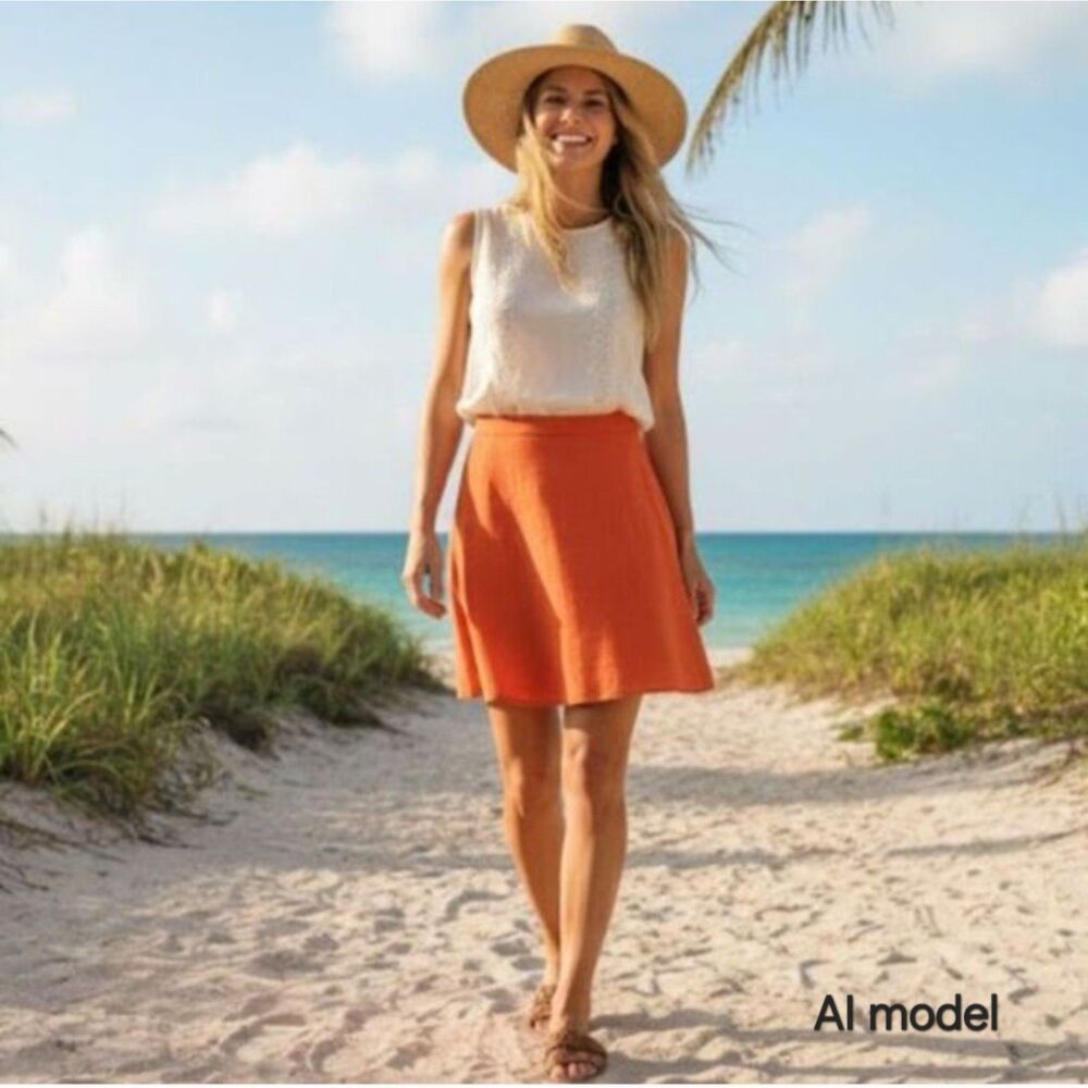Sherry Taylor Orange Ramie Rayon A-Line Mini Skirt Size M Coastal Summer - Picture 2 of 11